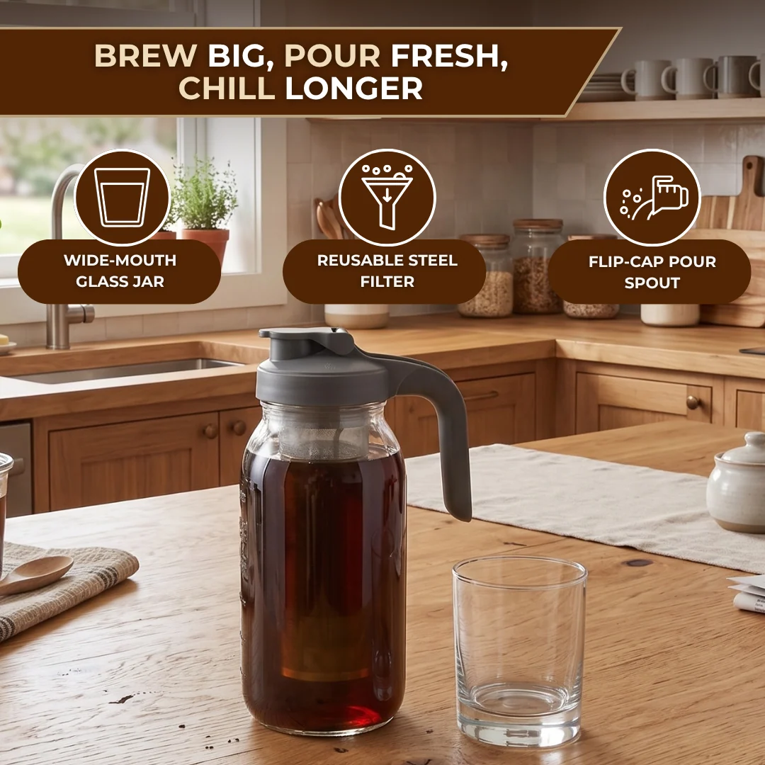 64oz Glass Pitcher Cold Brew Coffee Maker with Filter and Lid