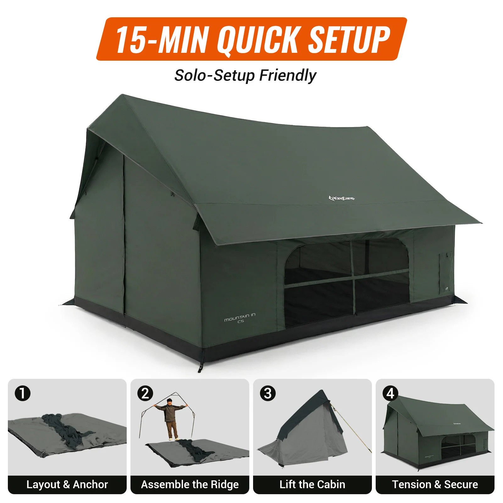 KingCamp MOUNTAIN IN C5 Cabin Tent with Stove Jack & AC Port