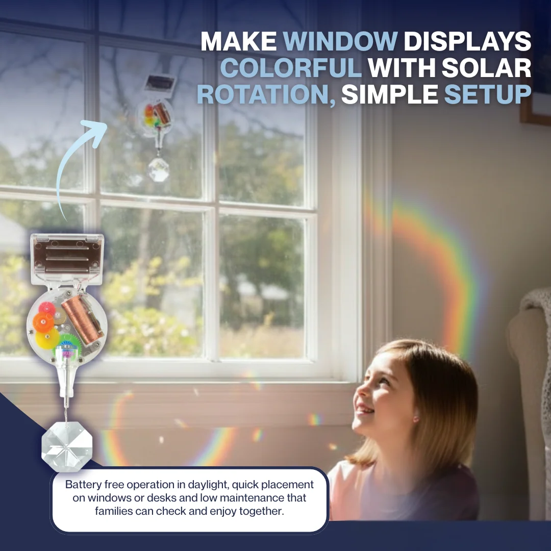 Solar Powered Prism Suncatcher Window Spinner, Hanging Mount