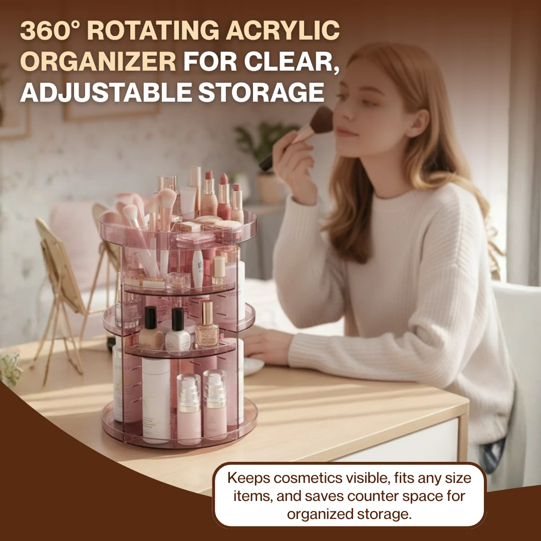 360 Rotating Adjustable Acrylic Makeup Organizer with Compartments
