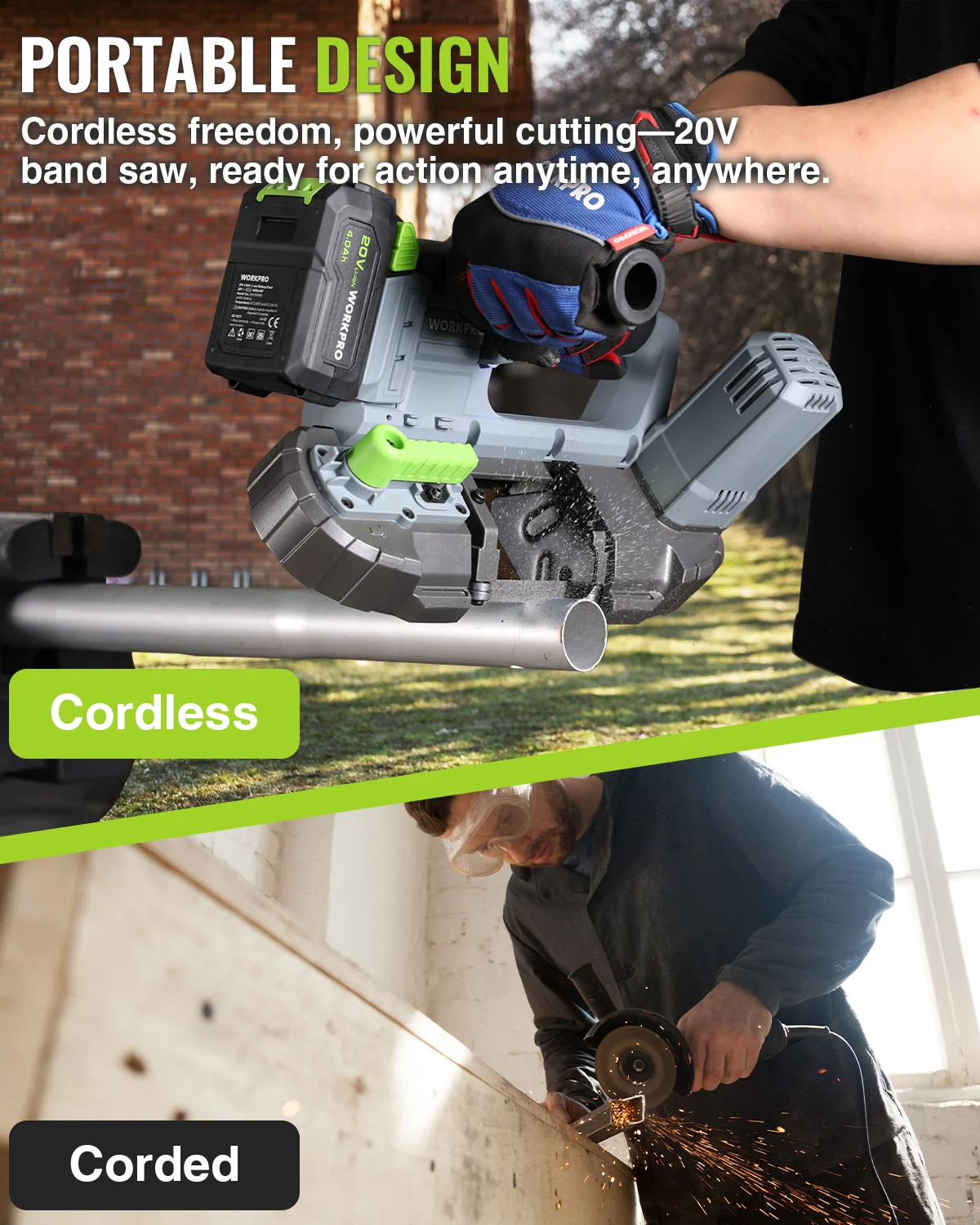 WORKPRO 20V Cordless Portable Band Saw for Cutting Metal with 3.75 Inch Cut Capacity & 6 Adjustable Speeds(370-670RPM, 324-587 SFPM) - Image 9